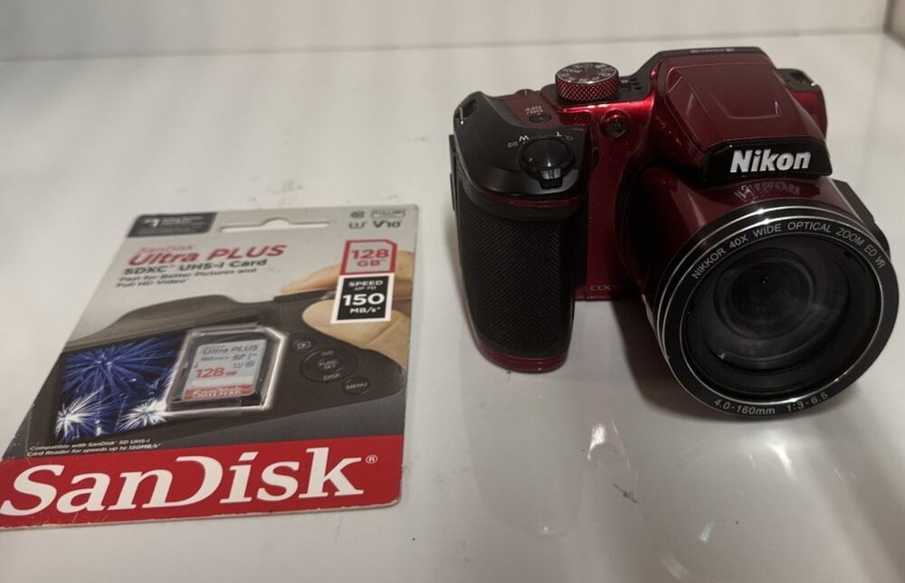 Nikon COOLPIX B500 Red Compact Camera 16MP 40x Zoom Wi-Fi Bluetooth w SD Card